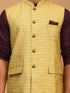 Vastramay Men's Yellow Jacquard Nehru Jacket with Kurta Pyjama Set